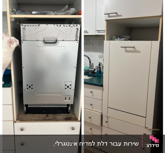 מדיח כלים מותקן בארון מטבח לבן